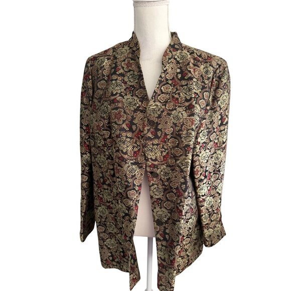 AMBER SUN Multicolor Brocade Rose Print Blazer Jacket Size Large - Picture 8 of 10
